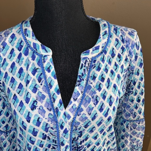 Lilly Pulitzer Joy Tunic Dress SZ Small Blue/White/Teal Pineapple All Over Print - Picture 4 of 11